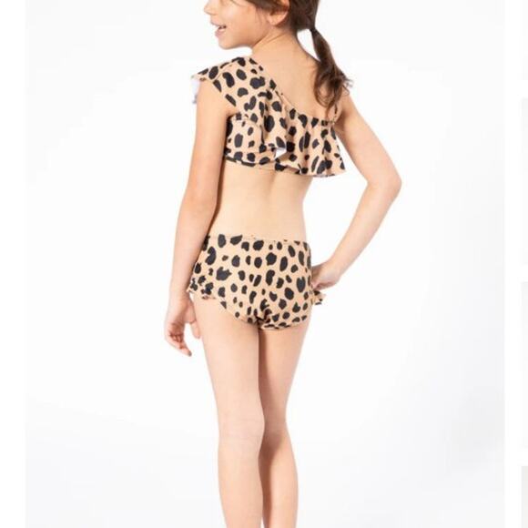 Marina West girl's two piece leopard print one shoulder ruffle top swim set 4-5 - Picture 7 of 7